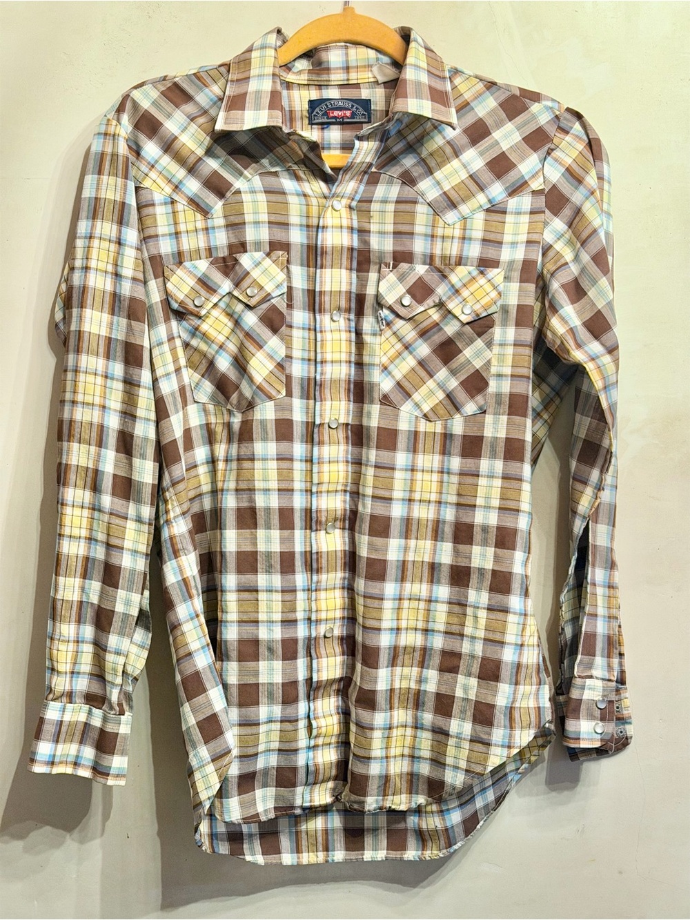 Vintage Levi's Brown, Cream and Yellow Plaid Western pearl snap Shirt